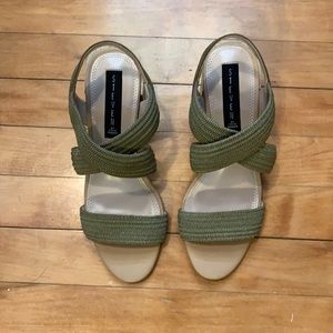 NWOT block heel sandals with olive green straps
